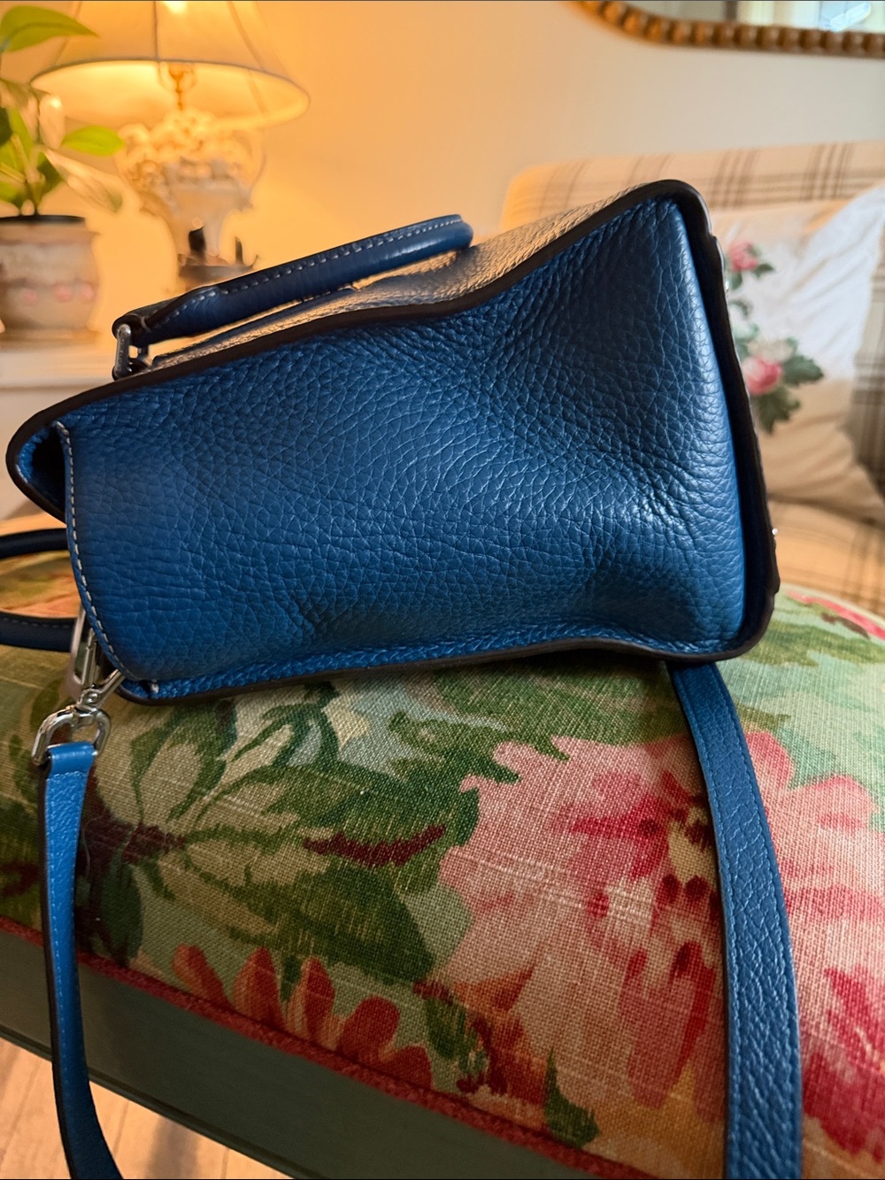 Michael Kors Deep Blue Pebbled Leather Satchel with Crossbody Strap - Picture 4 of 6